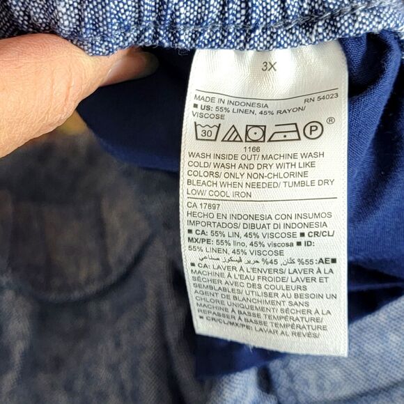 Old Navy Pants Womens 3X Blue Chambray Linen Blend Wide Leg Elastic Waist - Picture 11 of 12
